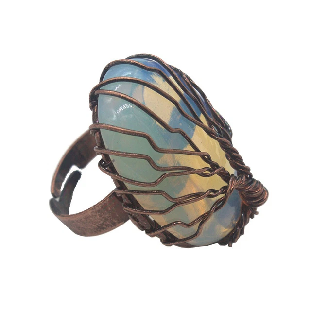 2Pcs Natural Gem Green Aventurine Healing Crystal Chakra Yoga Tree of Life Ring