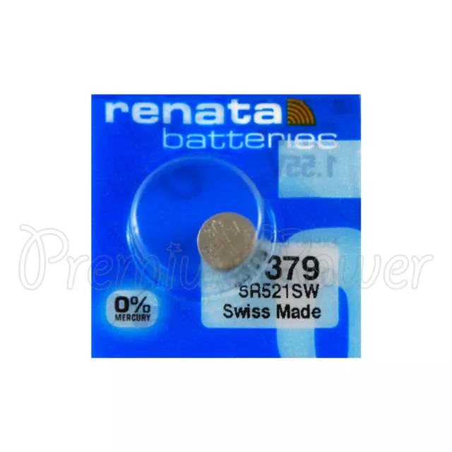 1 X Renata 379 Argent Oxyde Batterie 1.55V SR521SW SR63 V376 Montre 0% Mercure