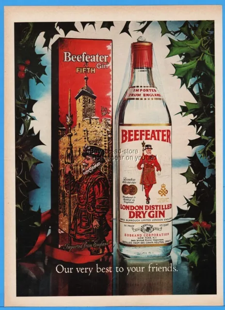 1976 Beefeater London Distilled Dry Gin Bottle Christmas Gift Box Photo Print Ad