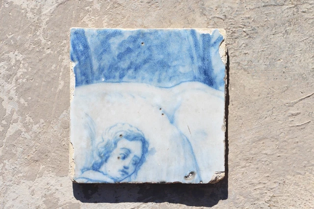 18th Century Blue and White Portuguese Tile depicting a Young Gentleman Head