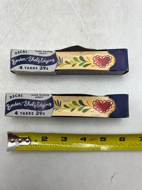 "Lote de 2 calcomanías vintage Meyercord borde y borde de estante - 4 yardas x 1"