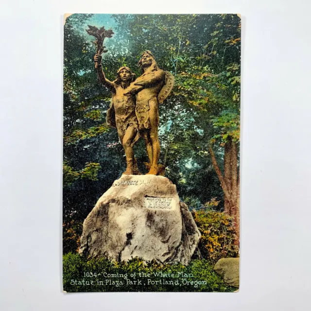 Postcard Oregon Portland OR Plaza Park Statue Native American 1910s Unposted