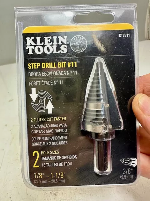 KLEIN DOUBLE FLUTED STEP DRILL BIT #11, KTSB11, Cuts 7/8 & 1-1/8" Holes