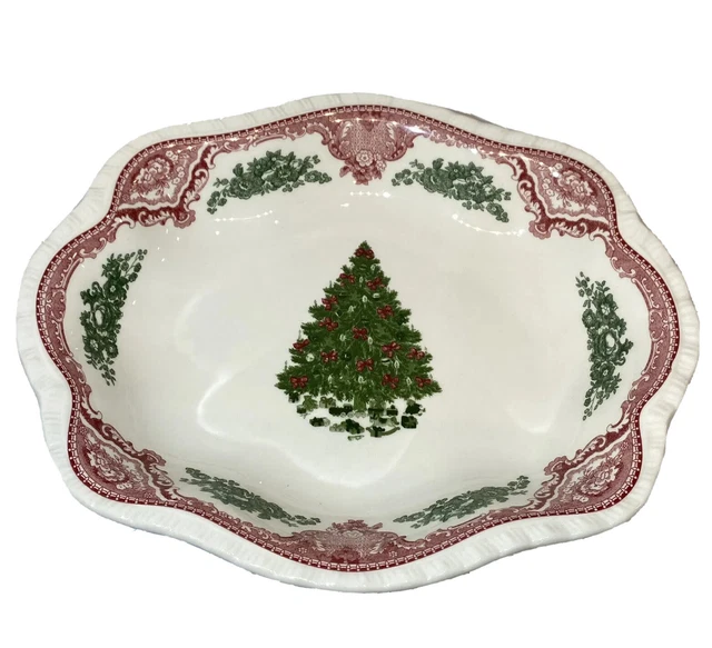 NEW Johnson Brothers Old Britain Castles Pink Christmas Green Tree Platter, NWT