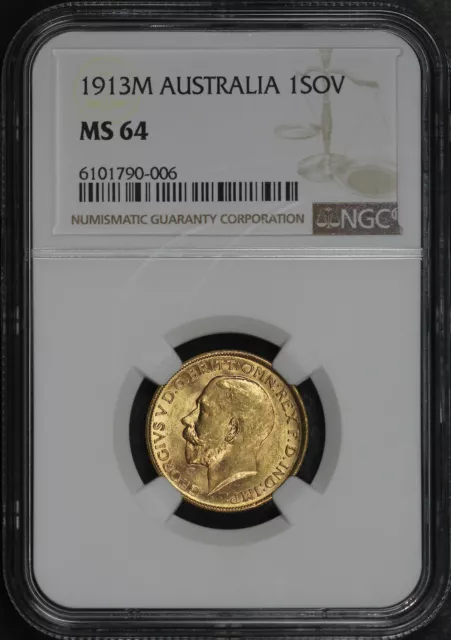 1913-M Australia Gold Sovereign NGC MS-64