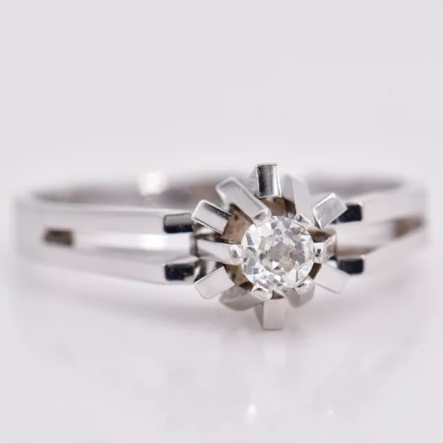 Gr. 58 - Zeitloser Vintage JK Weißgold 585/14K Ring Altschliff Diamant 0,18 ct.