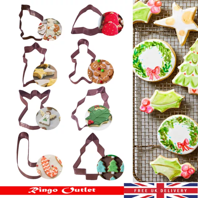 Christmas Metal Cookie Cutters Star Tree Bell Angel Candy Cane Ginger Biscuit