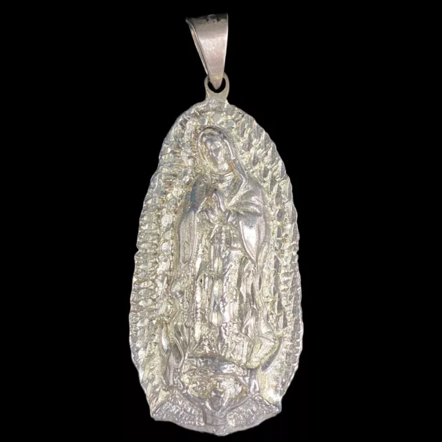 925 Sterling Silver Large Virgin Mary Pendant Virgen de Guadalupe Handmade Taxco