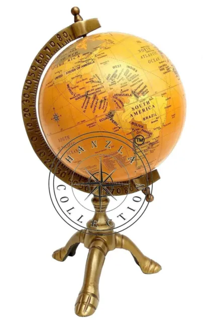 12" Vintage Brass Antique Style World Map Globe Nautical Desk Decor Ornament