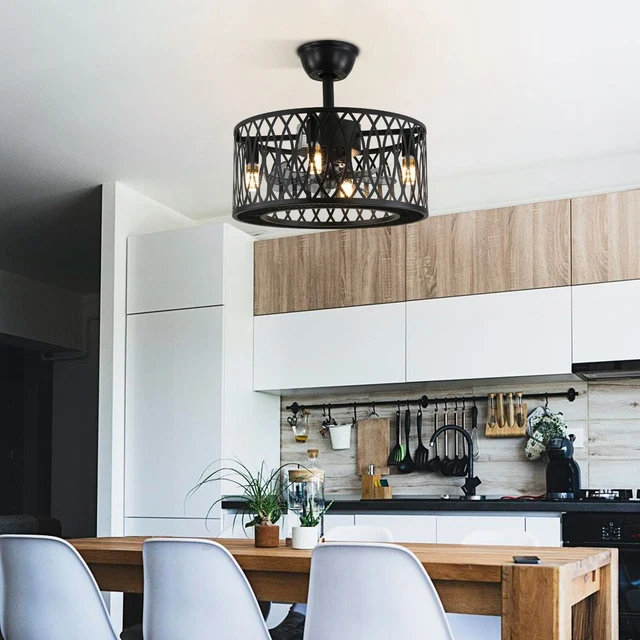 18& RUSTIC CEILING Fan with Light Farmhouse Cage LED Chandelier Lamp