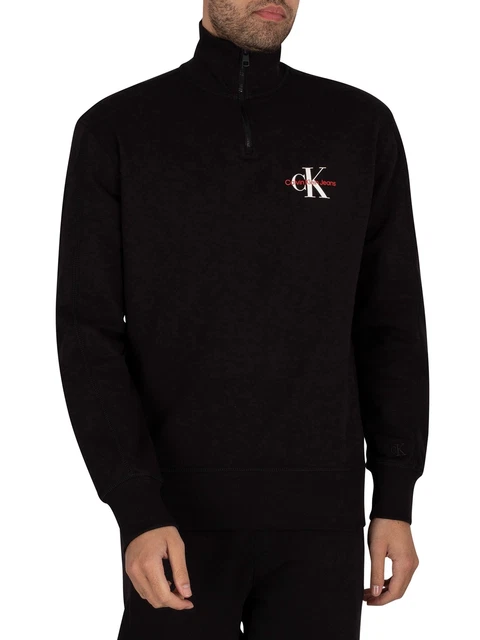 Calvin Klein Jeans Uomo Felpa 1/4 con logo monogramma, Nero