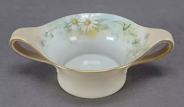 T&V Limoges Hand Painted White Daisies & Gold Handled Bowl Circa 1892-1907