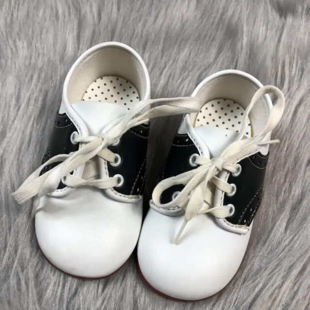Vintage Baby Girls Black White Saddle Shoes