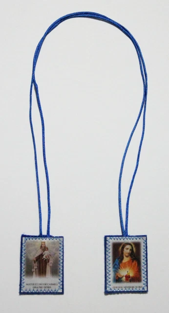 SCAPULAR OF OUR Lady of Mount Carmel and Sacred Heart of Jesus Blue ...