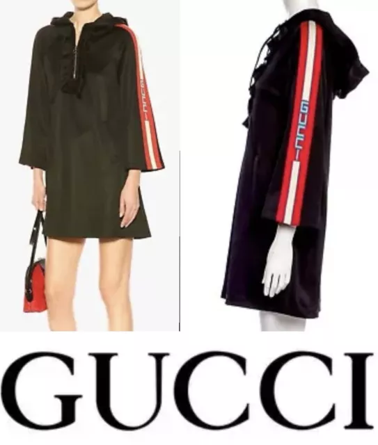 New Gucci 2019 Black Red Logo Hoodie Dress 38 40 42 44 2 4 6 8 Stripe XXS OSFM