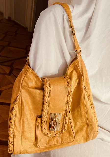 Treesje Shoulder Bag, Mustard/Yellow Leather, Goldtone Buckled Braided, New Treesje Shoulder Bag, Mustard/Yellow Leather, Goldtone Buckled Braided, New