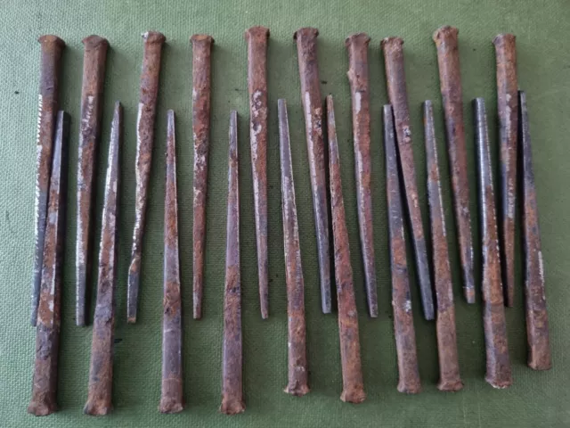 40 Antique 1889 Floor clasp cut iron Nails, 4" long, old new stock