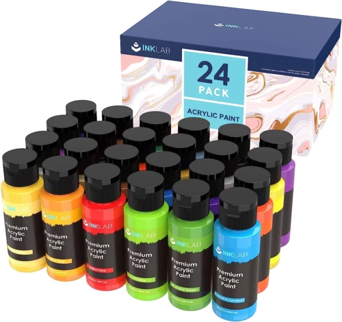 Juego de pintura acrílica INK LAB 24 colores vibrantes no tóxicos 60 ml (paquete de 24)