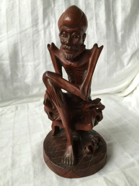 Vintage Chinese Carved Rosewood Buddha Statue