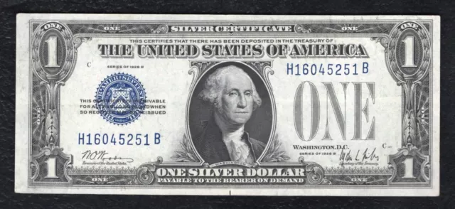 Fr 1602 1928-B $1 One Dollar “Funnyback” Silver Certificate About Uncirculated
