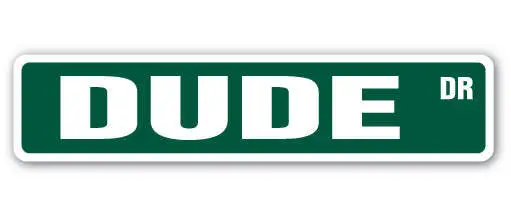 DUDE Street Sign Metal Plastic Decal guy man friend male daddy