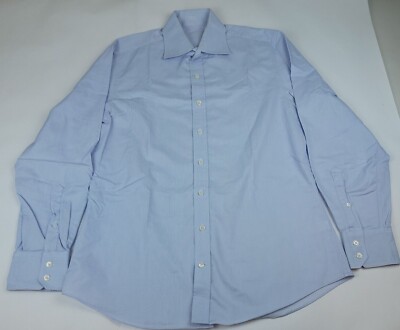J Hilburn Mens Custom 15-33/34 Blue Spread Collar Button Front Dress Shirt
