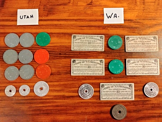 Sales Tax Tokens & Scrip-Utah & Wash-22 pcs. Total.  "14 cents or less" unique"