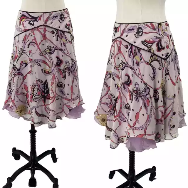 Temperley London Silk Paisley Print Mini Skirt Sequined Beaded Purple Womens 4