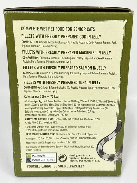 Harringtons Grain Free Fish Selection in Jelly SENIOR 7+ Wet Cat Food 72 X 85g 3