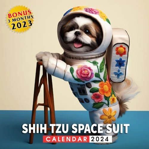 SHIH TZU SPACE Suit Calendar 2024 Jan 2024 to Dec 2024 Bonus 3 Months