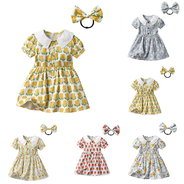 Kids Toddler Baby Girls Spring Summer Print Floral Short Sleeve Headbands