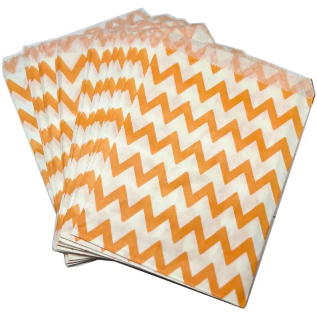 Small Paper Gift Bags x 24 Orange Chevron Loot Lolly Candy Buffet Party Favours