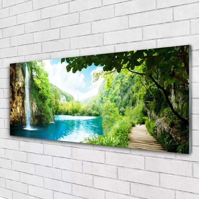 Acrylglasbilder Wandbilder aus Plexiglas® 125x50 Wasserfall See Bäume Natur