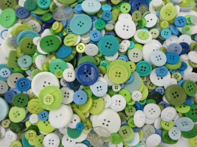 50g - 1Kg Mixed Size Buttons Blue White Green Craft Sewing Cardmaking Scrapbook