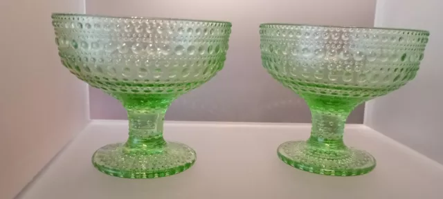 2 x Dessertschale grün Iittala Kastehelmi Glas Tauperle  Eis Glas Oiva Toikka