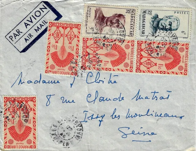 Madagascar, 1948, Lettre pour Issy les Moulineaux TP France Libre