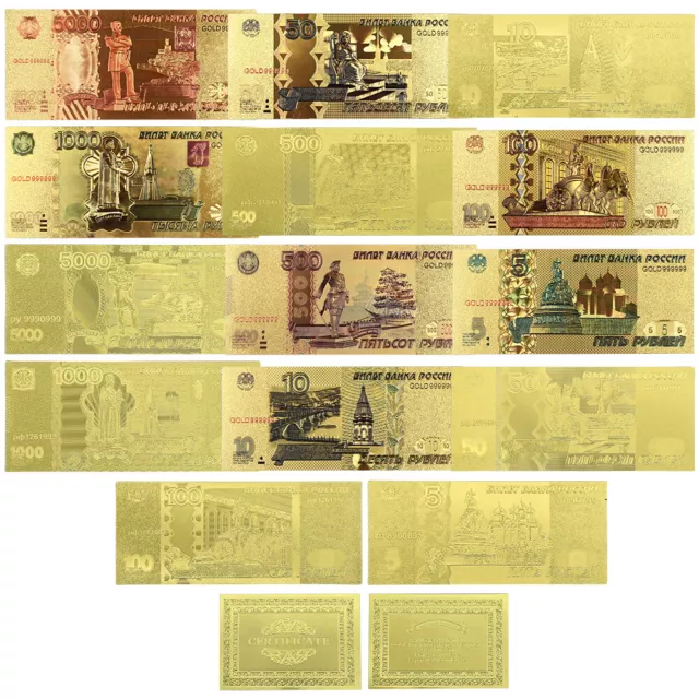 14pcs Russian Colorful Pure Gold Plated Gold Banknote Set Art Ornament 14pcs Russian Colorful Pure Gold Plated Gold Banknote Set Art Ornament