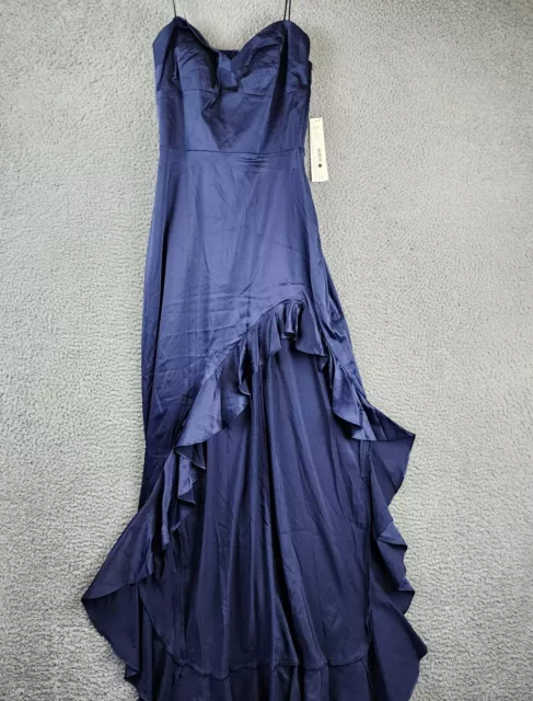 AQUA Strapless Ruffle Maxi Dress Women's Small Ink Sweetheart Neck High/Low Hem