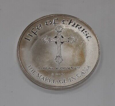 Franklin Mint Life of Christ .925 Silver Medal by Benvenuti-Marriage In Cana