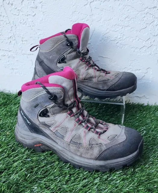 Salomon LTR GTX Gortex Waterproof Trail Hiking Boot Women 8.5 Gray Pink Black