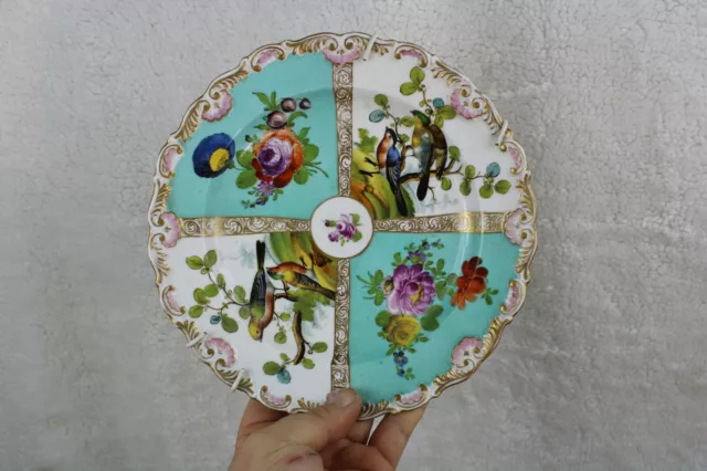 Gorgeous German porcelain Marked hand paint floral birds plate 2