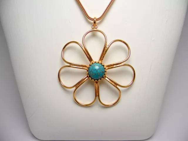 COLLANA DONNA LUNGA con ciondolo fiore margherita dorata stile