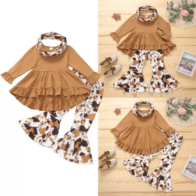 Toddler Kids Baby Girls Clothes Set Ruffle Long Sleeve Tops+Flared Pants Outfits 2
