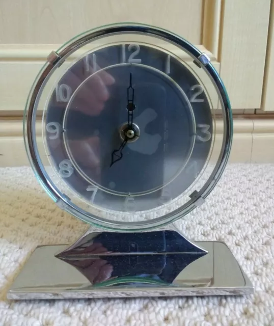 Antique 1930's Art Deco Chrome Mantel Piece Electric Clock ELCO CLOCKS & WATCHES