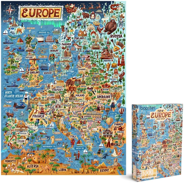 MAP OF EUROPE Illustrated Jigsaw Puzzle 1000pcs Adults & Kids by
