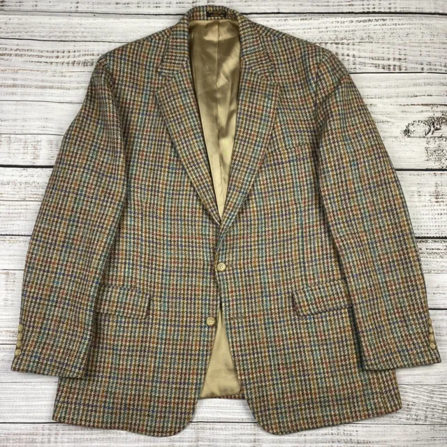 Vintage 70s Big Houndstooth TWEED Sport Coat 46L Rainbow Tan Wool Blazer Jacket