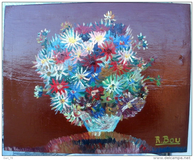 BOUQUET DE FLEURS dans un vase Huile sur toile signée R. BOU EUR 40,00 ...