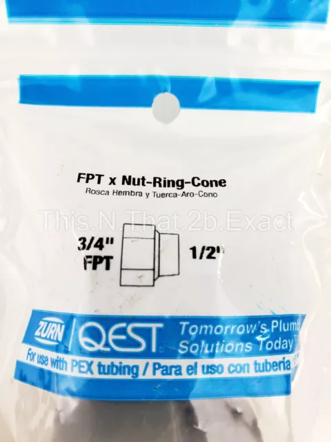 2PK PEX Nut Ring Cone SET  3/4” FPT X 1/2”  QBBFNCR3 by ZURN / QEST - Plumbing