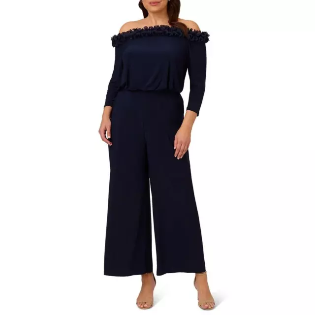ADRIANNA PAPELL OFF-THE-SHOULDER Ruffle Jumpsuit Women's Plus 22W Blue ...