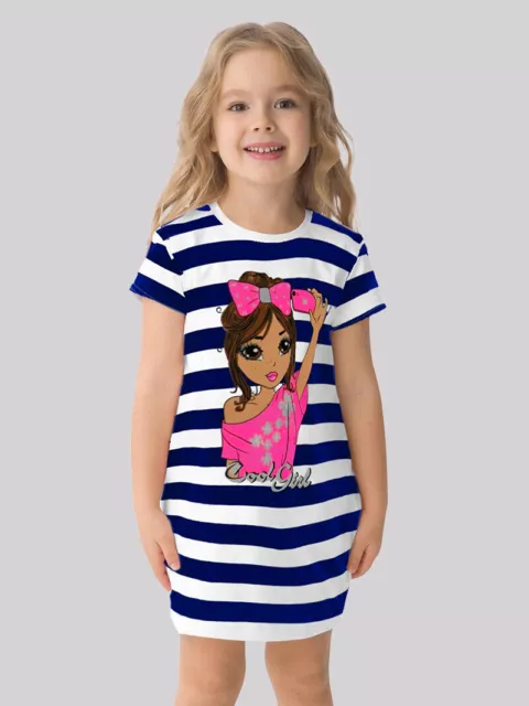 Mädchen Sommer Kleid Tunika Kurzarm Gr. 122, 128